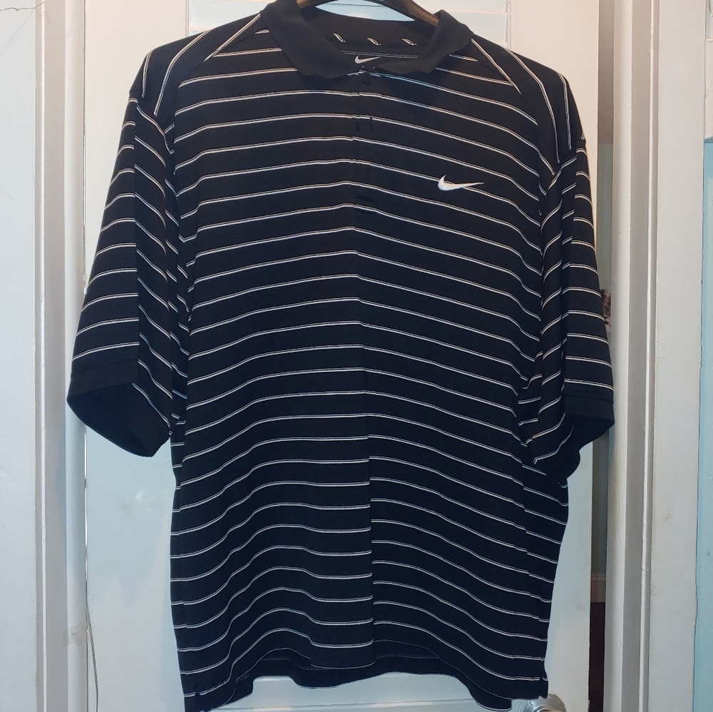 Nike dri fit black and white striped polo XXL